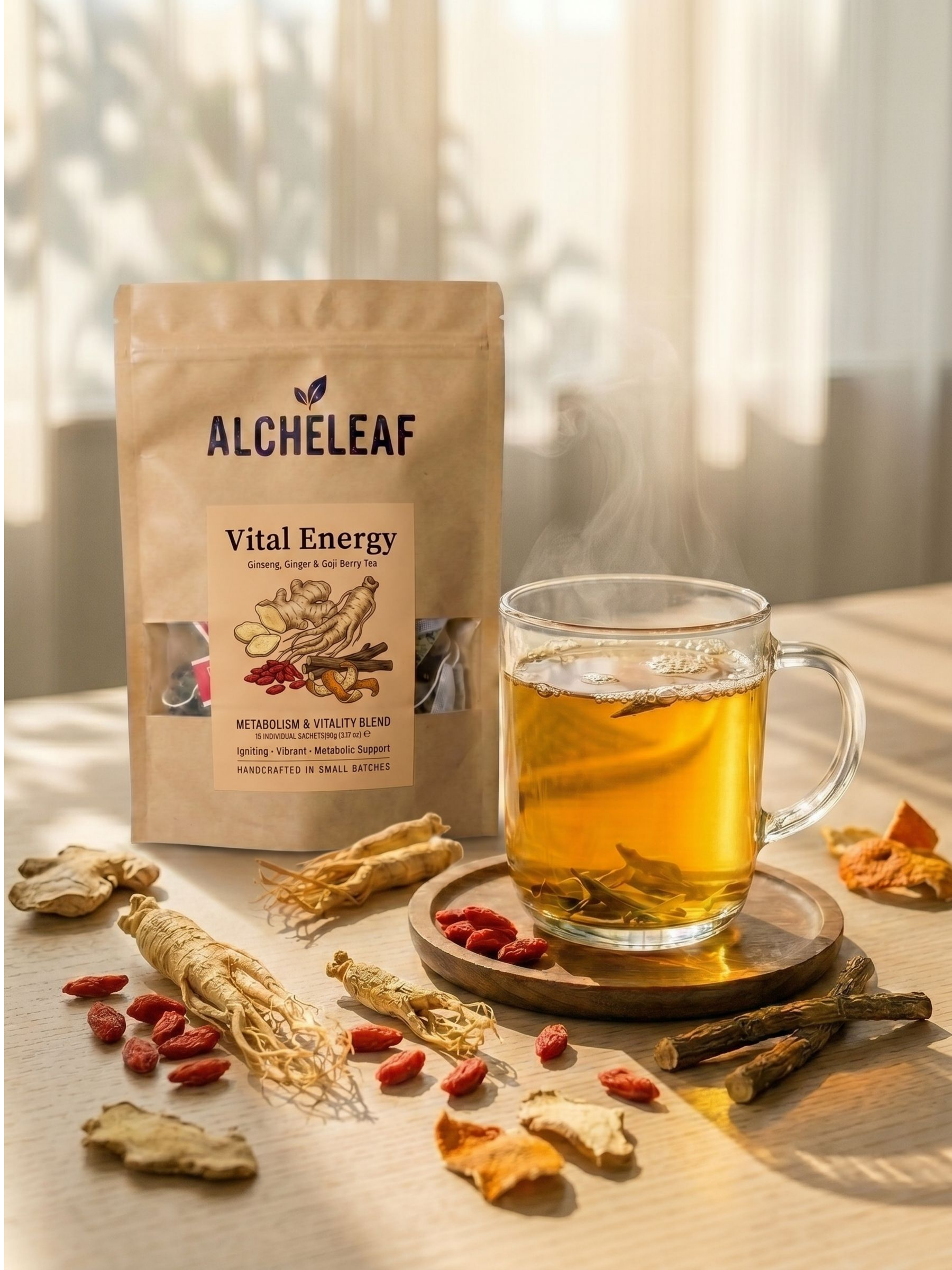 Caffeine Free Ginseng Tea for Vitality - Alcheleaf